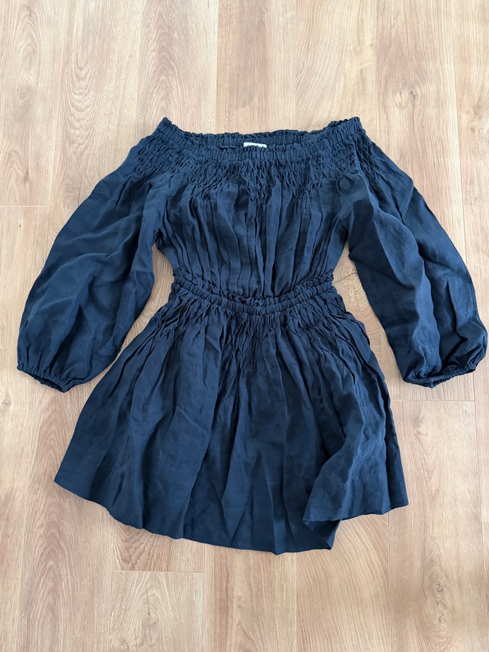 Navy Off-Shoulder Smocked Waist Dress
